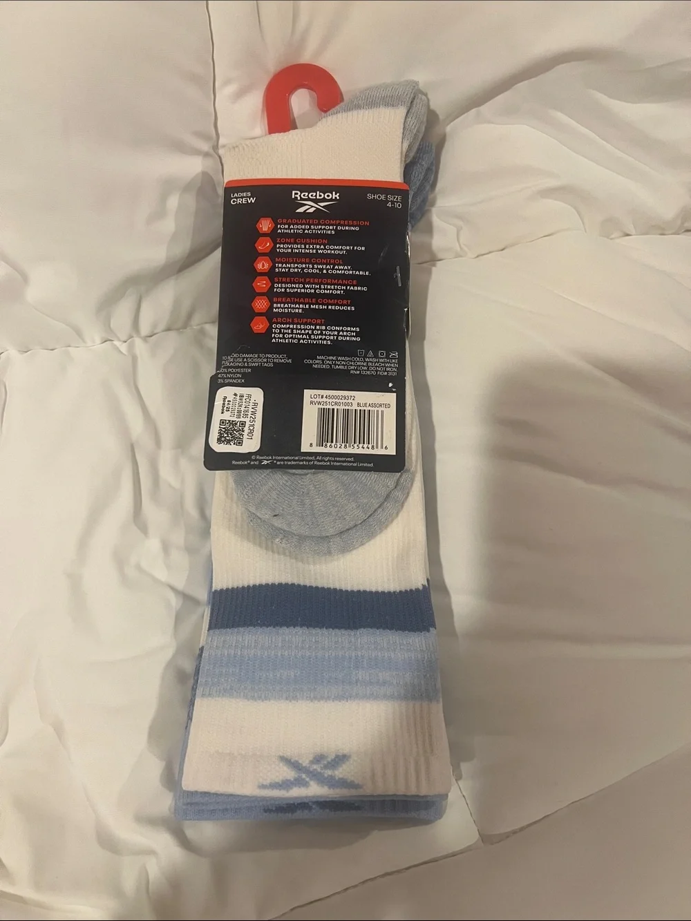 Reebok ladies crew socks graduated compression 2 pk 4-10 shoe blue assorted